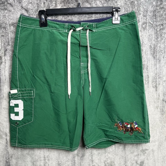 Polo Ralph Lauren Other - Vintage 90s Polo Ralph Lauren Big 3 Logo Embroidered Swim Trunks Size 32